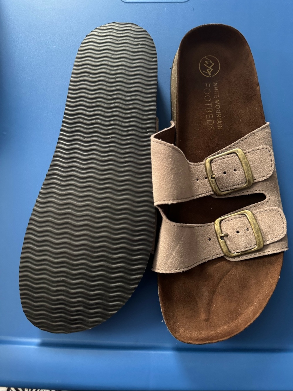White Mountain Taupe Double-Buckle Footbed Sandals